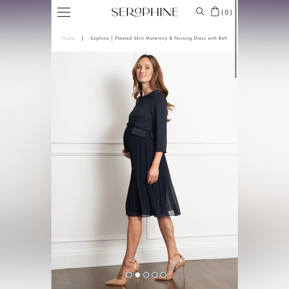 Seraphine navy pleated maternity dress